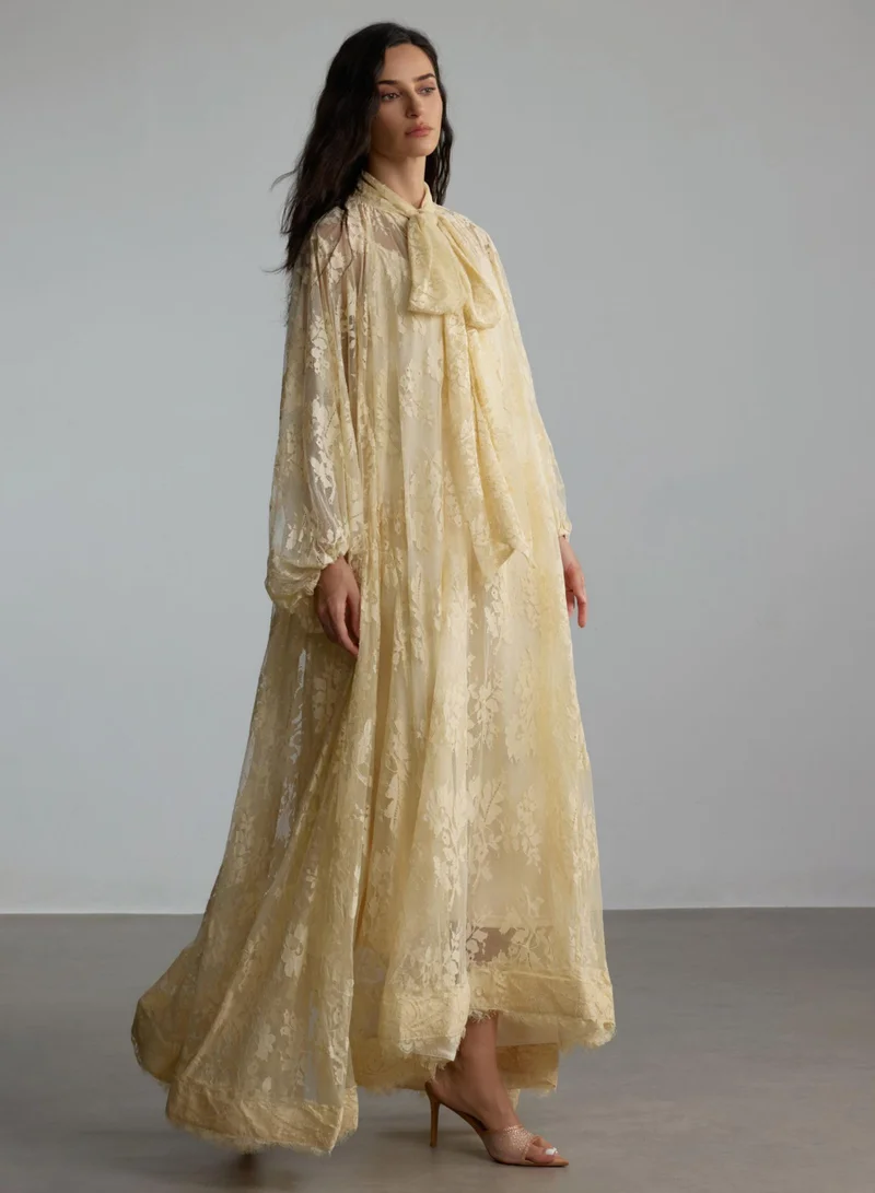 سنفير فستان ماكسي شفاف دانتيل زهري كاثرين